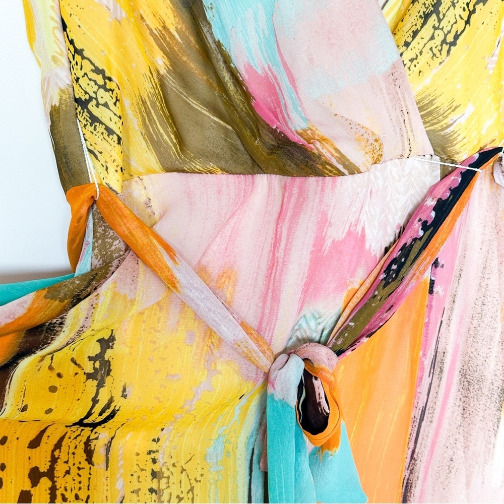 Chetta B Halter Tie Front Maxi Dress in Pink and Orange - Picture 14 of 15
